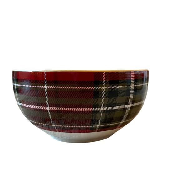 222 Fifth Wexford Porcelain Soup Cereal Bowls Red Tartan Plaid 5.5" Set of 4 New - Picture 10 of 13